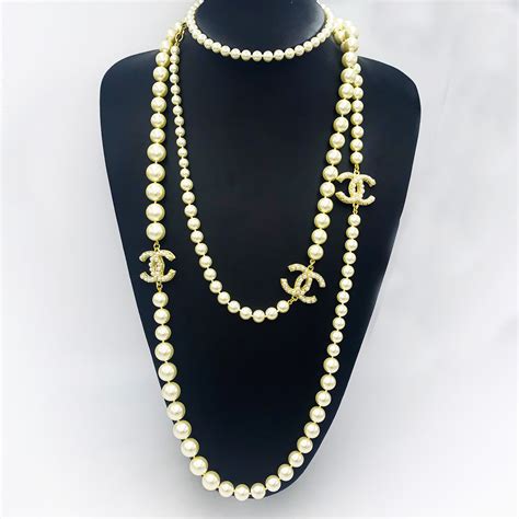 chanel glass pearl necklace price|Chanel pearl long strand necklaces.